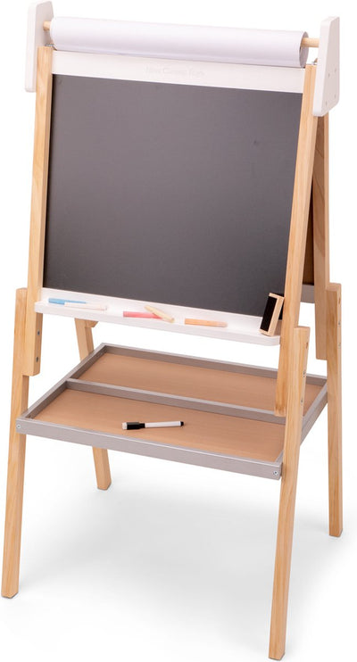 Tableau noir en bois Woet ® - tableau blanc magnétique - tableau noir - comprenant crayons de couleur, marqueur, gomme et rouleau de papier - à partir de 3 ans