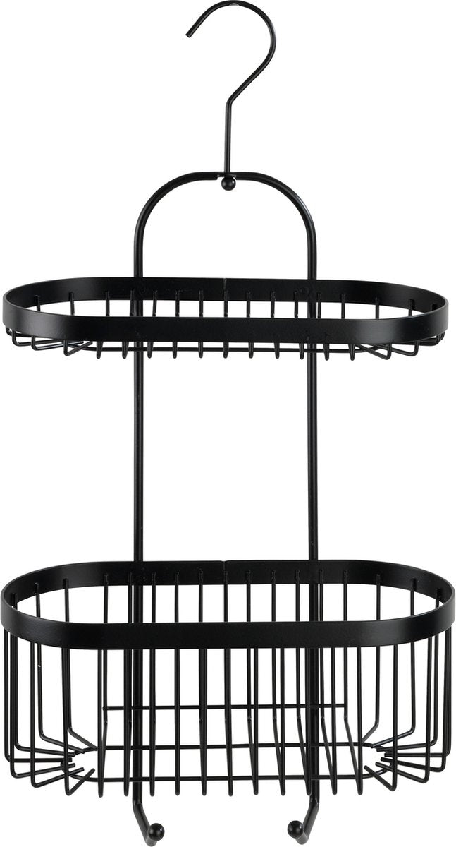 Wenko support de douche 2 couches classic plus noir noir mat 26x47cm - sans perçage - support de douche suspendu - panier de douche - support de douche suspendu