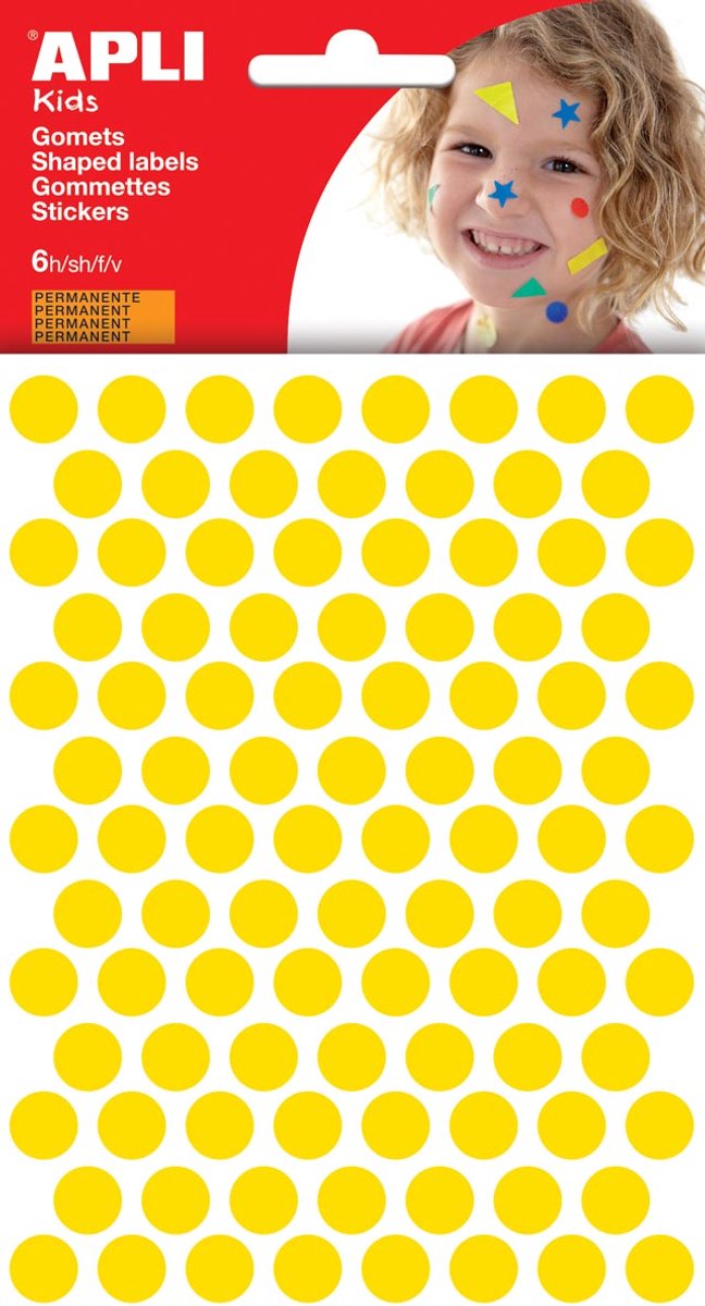 Autocollants pour enfants Apli | diamètre du cercle 10 | 5mm | blister de 528 pièces | jaune
