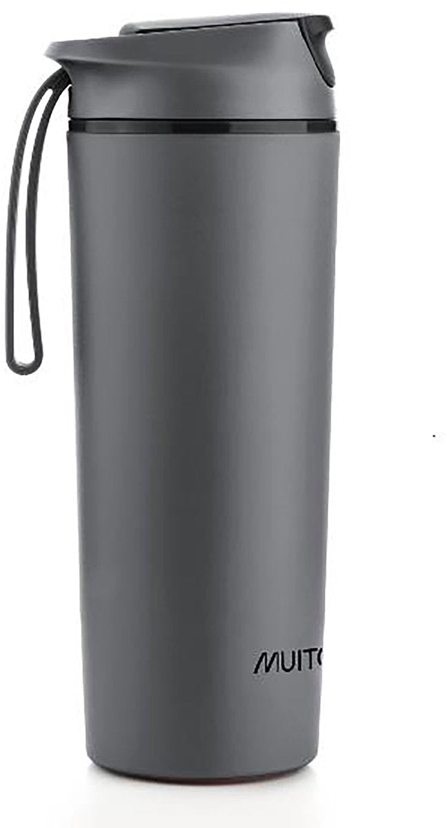 Bouteille d'eau Muitomas Never Fall Down - Système de ventouse anti-chute - Poignée antidérapante - Construction thermique - 450 ml - Noir