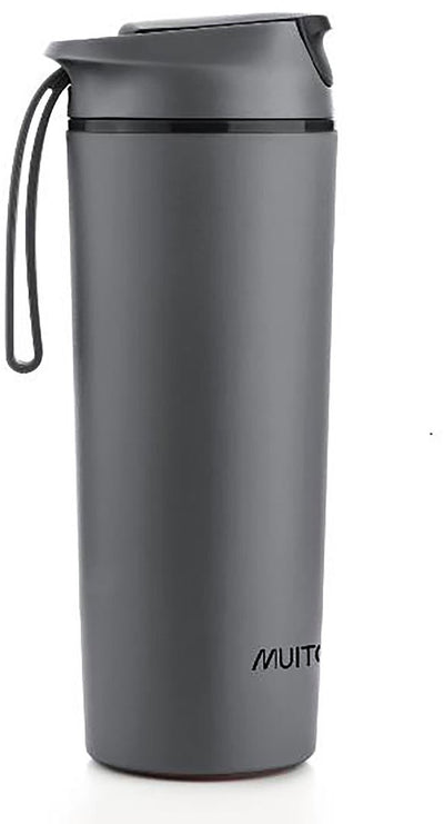 Bouteille d'eau Muitomas Never Fall Down - Système de ventouse anti-chute - Poignée antidérapante - Construction thermique - 450 ml - Noir