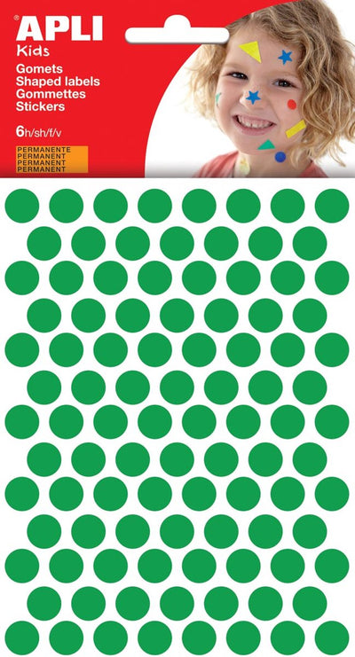 Autocollants pour enfants Apli | diamètre du cercle 10 | 5mm | blister de 528 pièces | vert