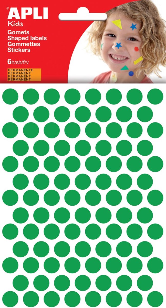 Autocollants pour enfants Apli | diamètre du cercle 10 | 5mm | blister de 528 pièces | vert