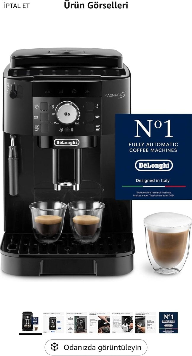 De'longhi magnifica s ecam11.112.b, machine à café entièrement automatique avec mousseur à lait pour cappuccino, boutons de sélection directe expresso et contrôleur rotatif, fonction 2 tasses, noir