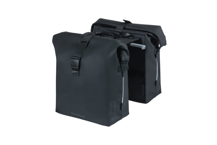 Basil SoHo double sacoche à vélo Nordlicht - imperméable, PU, fermeture à roulettes, convient pour MIK, 41 ltr, noir nuit