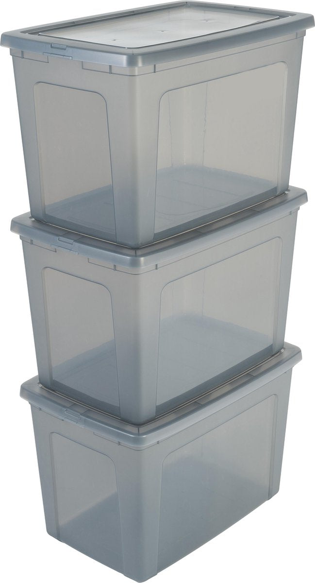 Boîte de rangement Iris clearbox - 70l - plastique - gris - lot de 3
