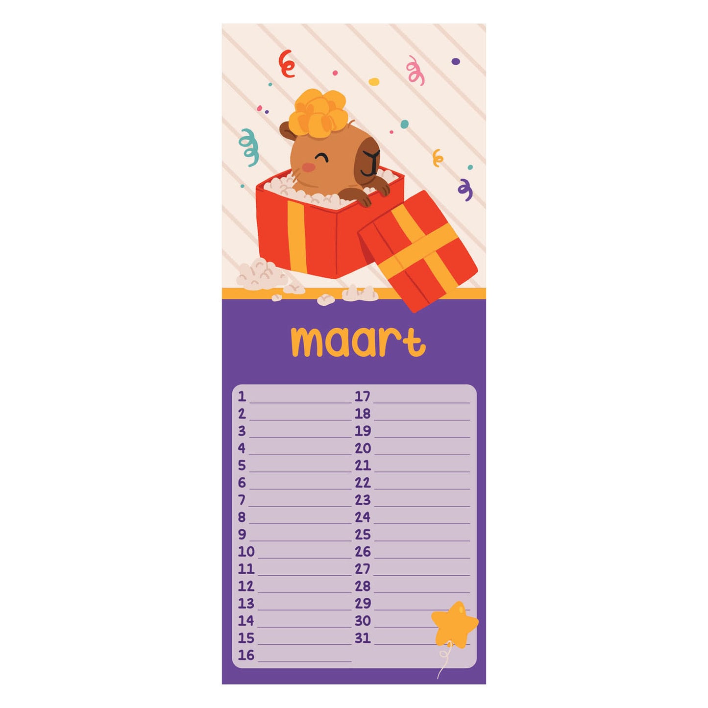 Calendrier d'anniversaire - capybara alle