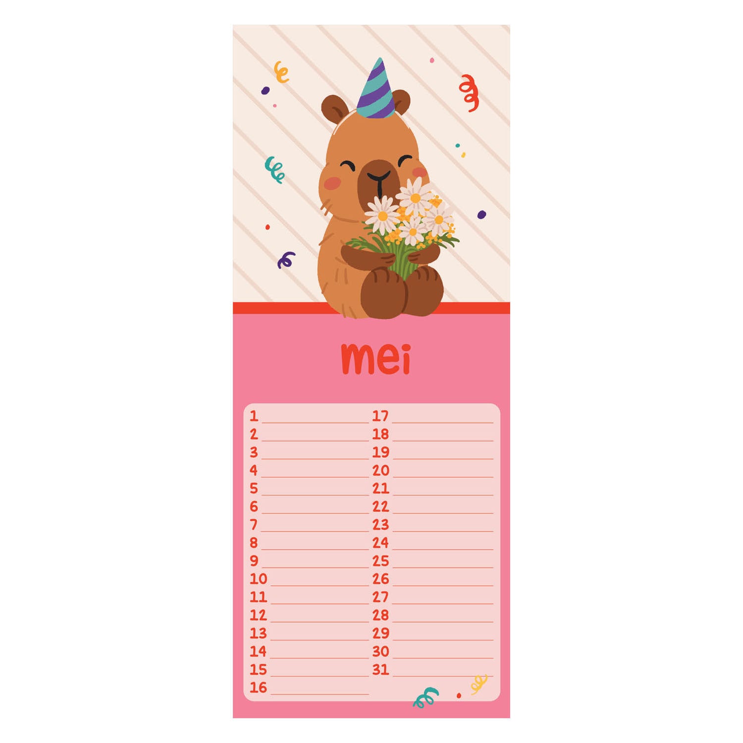 Calendrier d'anniversaire - capybara alle