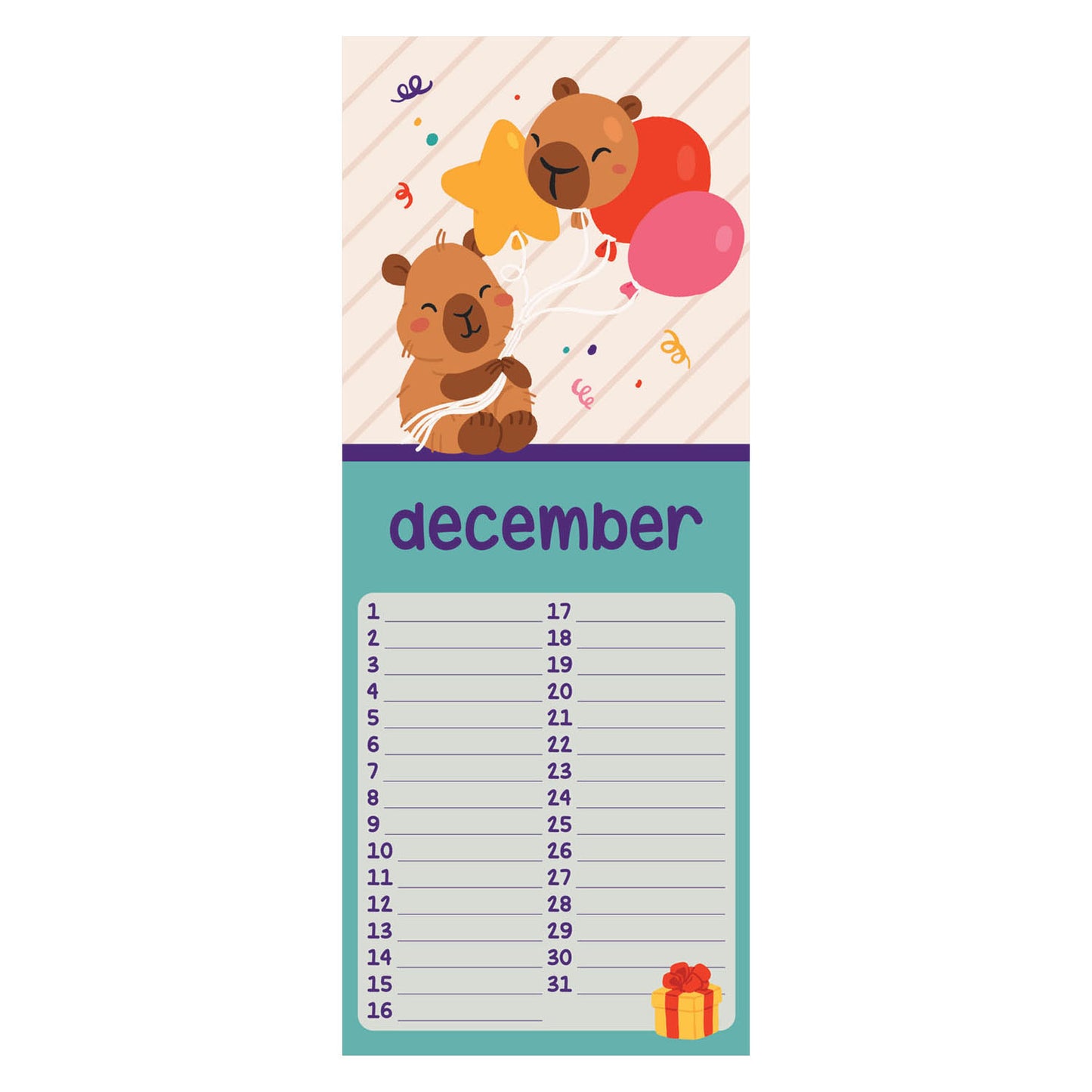 Calendrier d'anniversaire - capybara alle