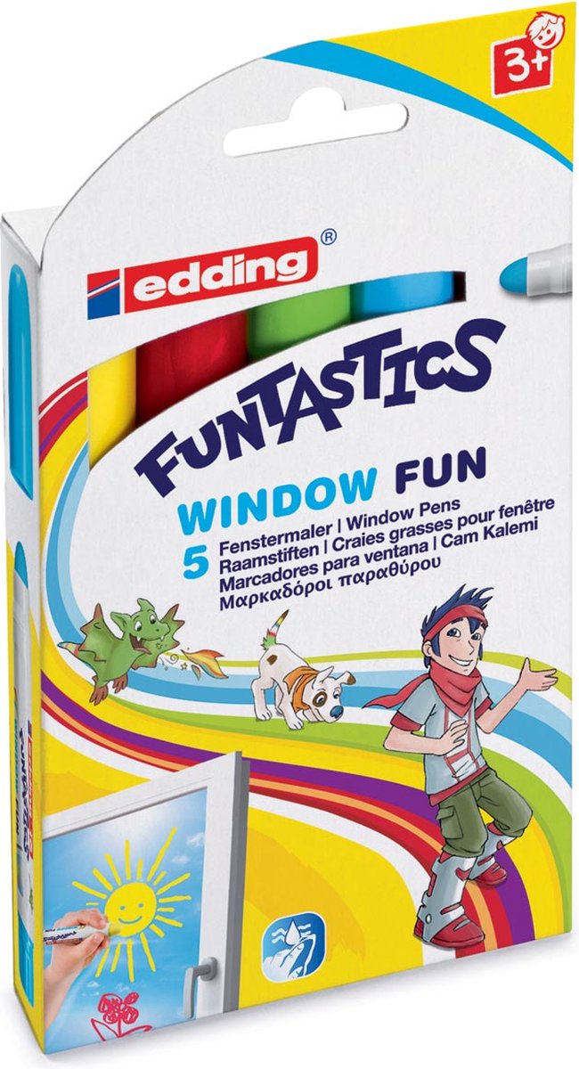 Edding 16 5 s funtastics set de marqueurs de fenêtre - marqueurs de fenêtre - lot de 5 couleurs - pour enfants - vacances d'été - cadeau enfant