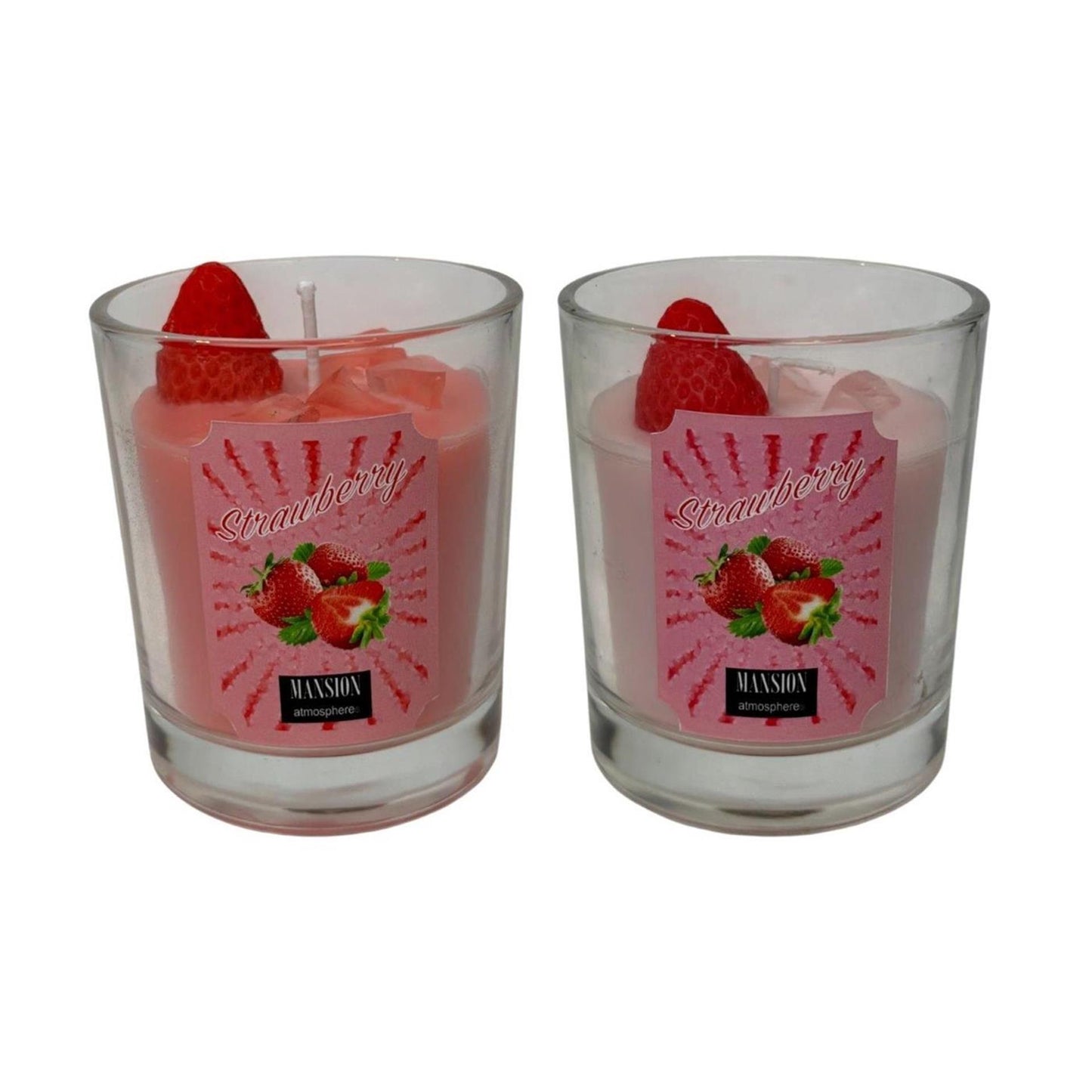 Bougie parfumée ambiance Manoir dans un verre à cocktail fraise