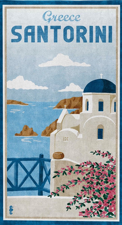 Serviette de plage Hippocampe Santorin - 90x170 cm - bleu