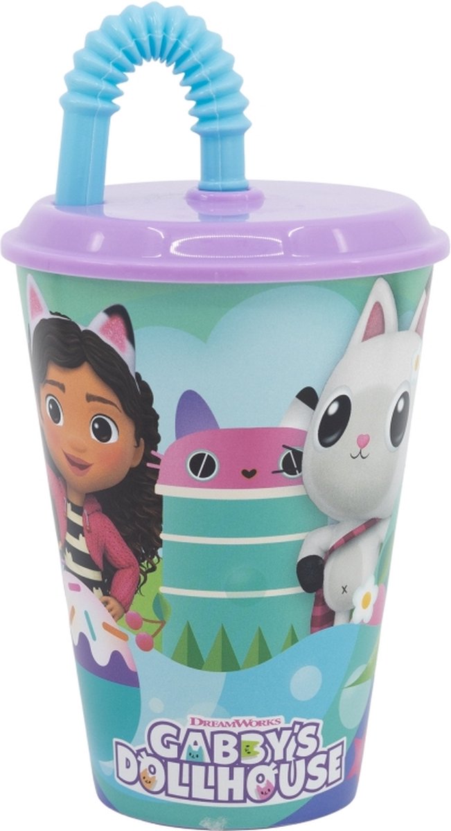 Gabby's Dollhouse Gobelet avec paille Gabby's Dollhouse - Tasse de cinéma - 430 ml. - la maison de poupée de Gabby
