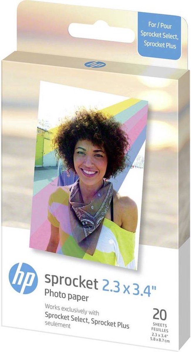 Papier photo autocollant Hp sprocket plus - 58x87mm - 20 pièces