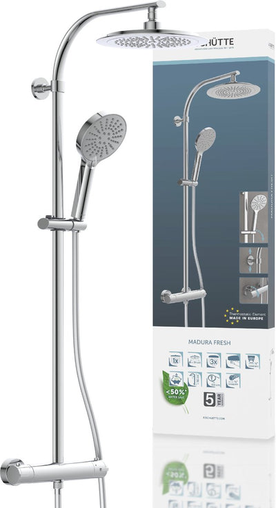 Système de douche Schütte Madura Fresh - douche à effet pluie - avec robinet de douche thermostatique - entraxe 150 mm - chromé