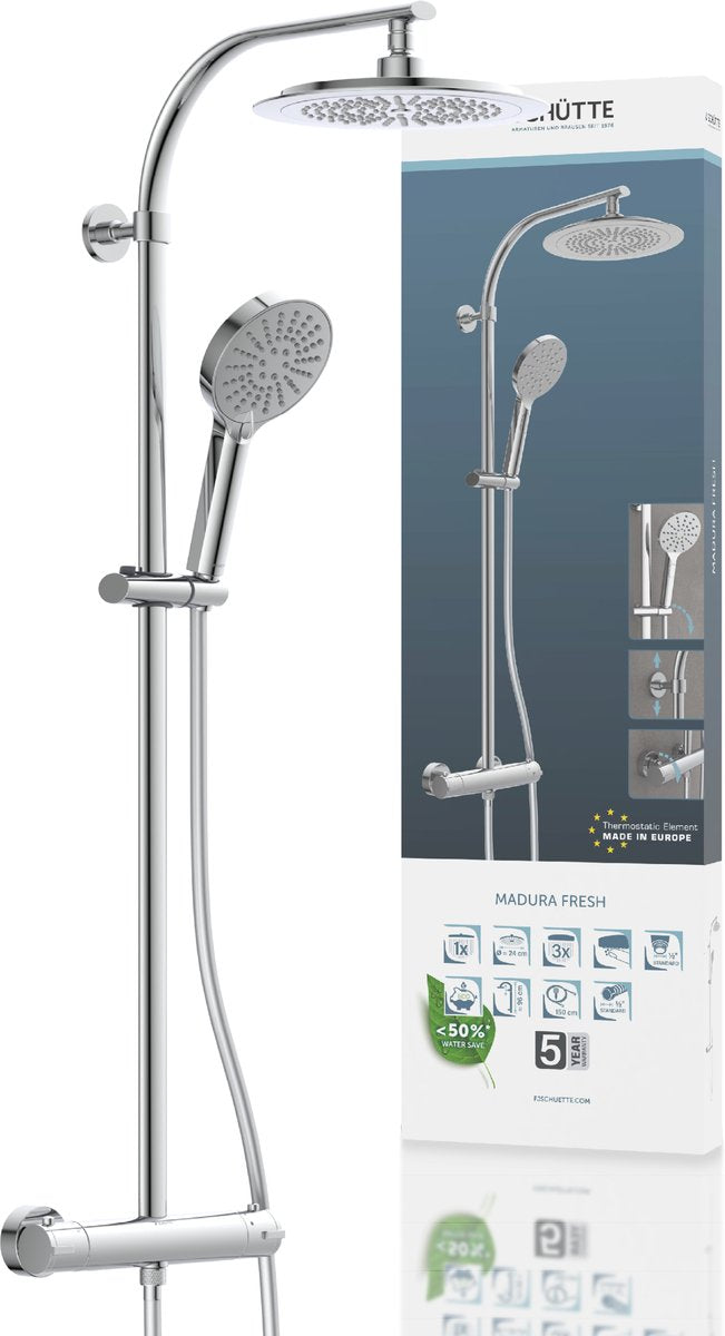 Système de douche Schütte Madura Fresh - douche à effet pluie - avec robinet de douche thermostatique - entraxe 150 mm - chromé