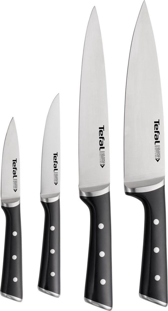 Tefal ice force k2324s74 - set de couteaux - 4 pièces - couteau d'office, couteau de chef, couteau de cuisine et couteau à découper - acier inoxydable - passe au lave-vaisselle