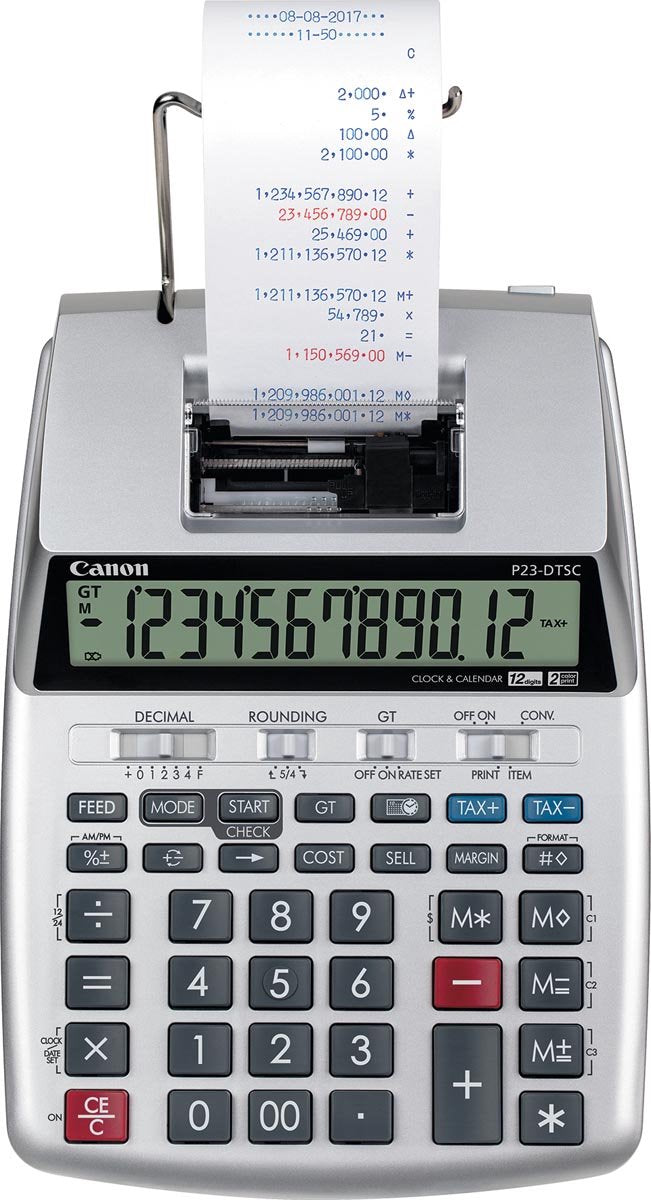 Canon p-23 dtsc ii – calculatrice de bureau avec imprimante – affichage 12 chiffres – double alimentation – argent