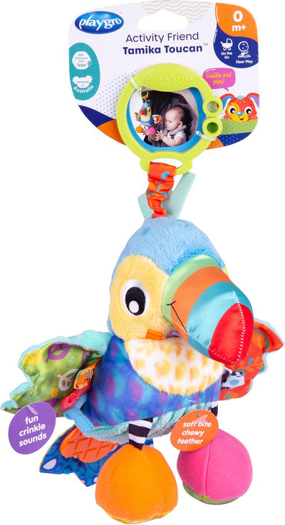 Playgro activité ami Tamika toucan - jouet pour bébé - jouet suspendu - jouet pour landau - hochet - accessoire pour landau - accessoire pour poussette - - jouet éducatif - peluche
