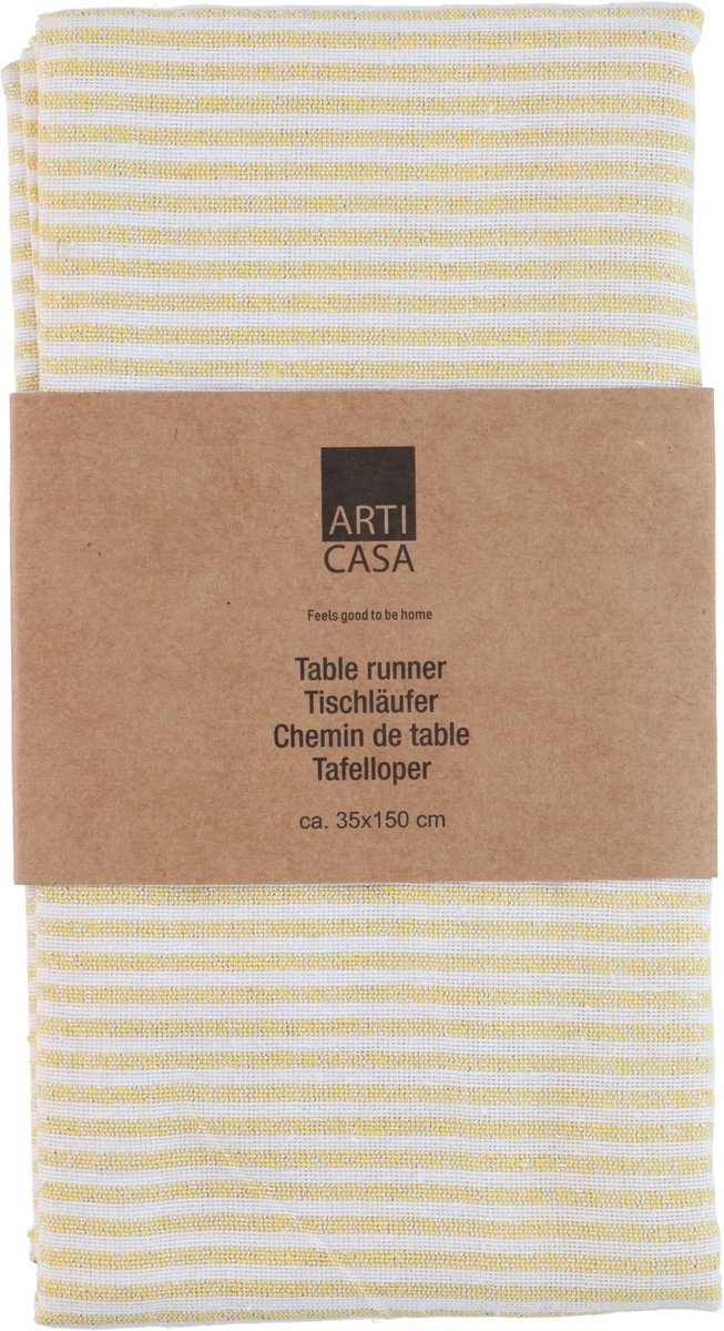 Arti casa chemin de table 35x150 cm - chemin de table jaune rayé - chemin de table pour table à manger - décoration de table allongée - jaune blanc