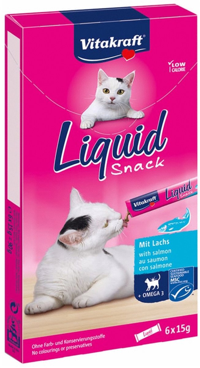 Vitakraft liquide pour chat - saumon oméga - collation pour chat - 6 pcs
