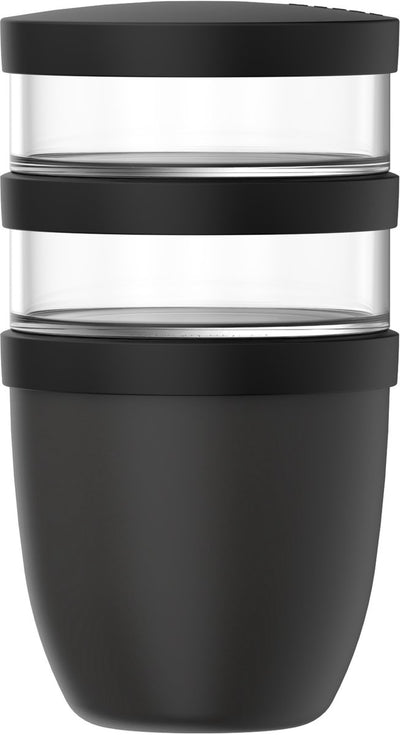 Pot à lunch Mepal ellipse 3 pièces - 500 + 200 + 200 ml - avec 2 compartiments - pot à yaourt et pot à muesli à emporter - convient au congélateur. micro-ondes et lave-vaisselle - noir nordique