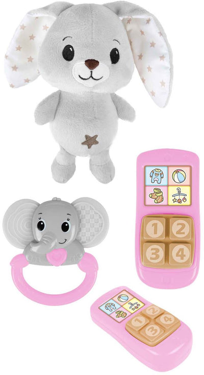 Toi-toys petites étoiles peluche bébé lapin en peluche avec hochet et téléphone, 3 pcs.