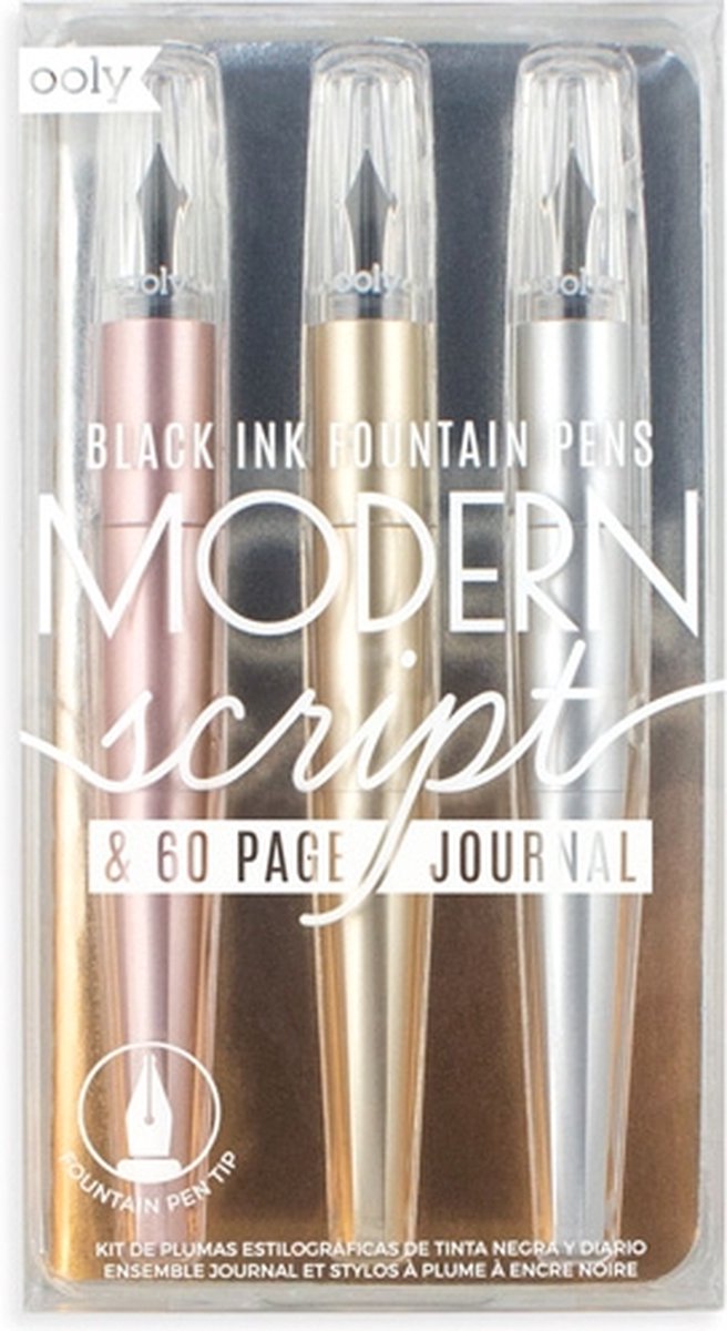Ooly - écriture moderne - carnet stylo plume - 3 pièces - écriture noire (or, or rose argent)