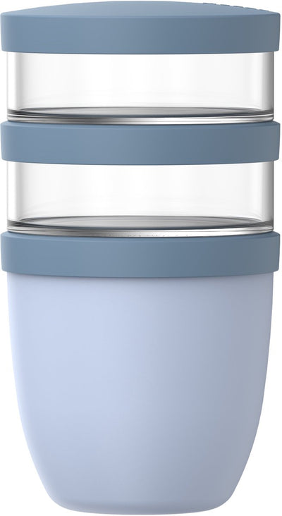 Pot à lunch Mepal ellipse 3 pièces - 500 + 200 + 200 ml - avec 2 compartiments - pot à yaourt et pot à muesli à emporter - convient au congélateur. micro-ondes et lave-vaisselle - bleu nordique