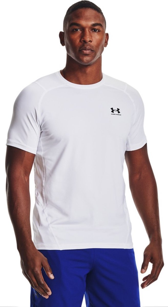 Chemise de sport Under Armour UA HG Armour Fitted SS-WHT pour hommes - Blanc - Noir