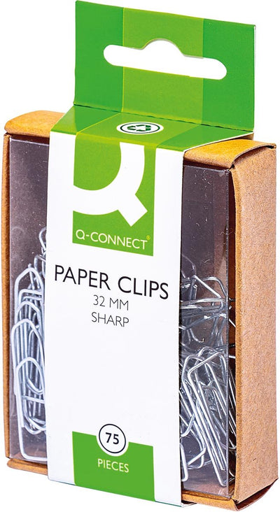 Pinces à papier Q-connect, 32 mm, boîte de 75 pièces, 10 pièces peuvent être suspendues