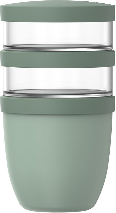 Pot à lunch Mepal ellipse 3 pièces - 500 + 200 + 200 ml - avec 2 compartiments - pot à yaourt et pot à muesli à emporter - convient au congélateur. micro-ondes et lave-vaisselle - sauge nordique