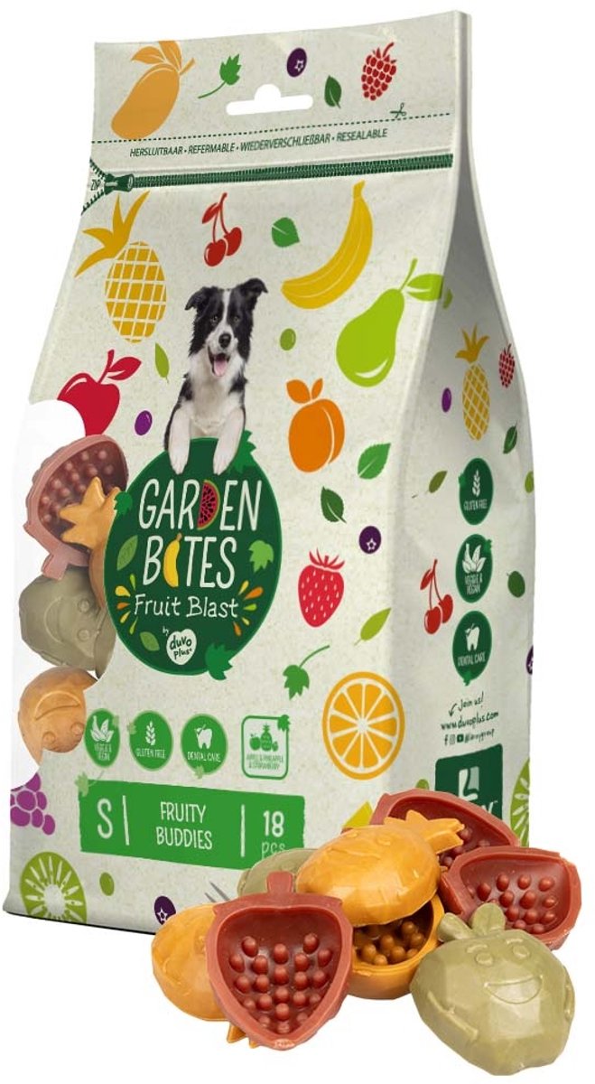 Duvo plus garden bites - fruity buddies dog snacks - friandises pour chiens - végétarien sans gluten - petit 18pcs