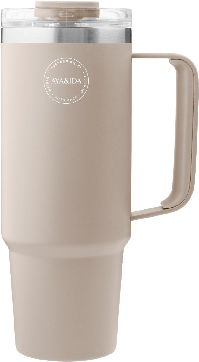 Aya ida aya ida - thermocup avec paille - bouteille thermos - bouteille d'eau - gourde - à emporter - 885ml - beige crème