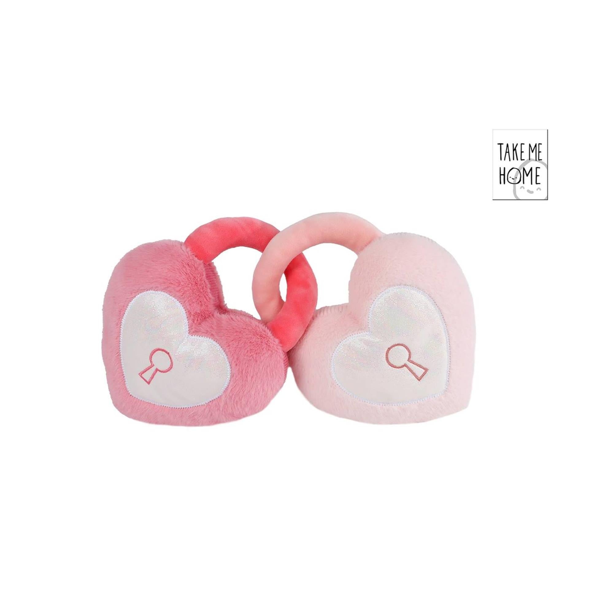 Peluche Emmène-moi à la maison 2 coeurs avec trou de serrure - 16cm