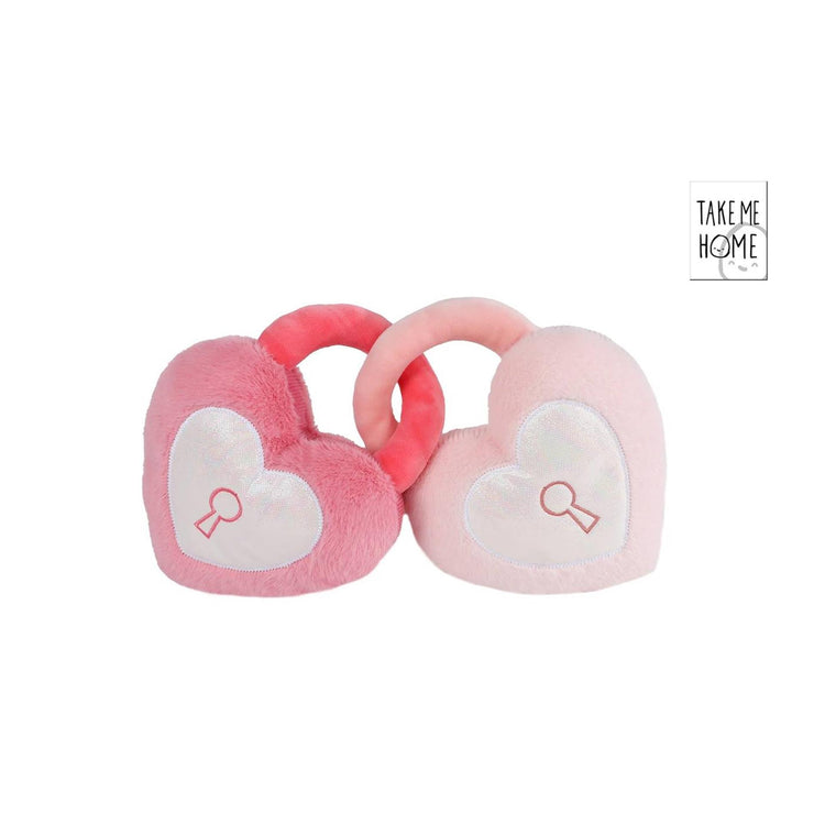 Peluche Emmène-moi à la maison 2 coeurs avec trou de serrure - 16cm