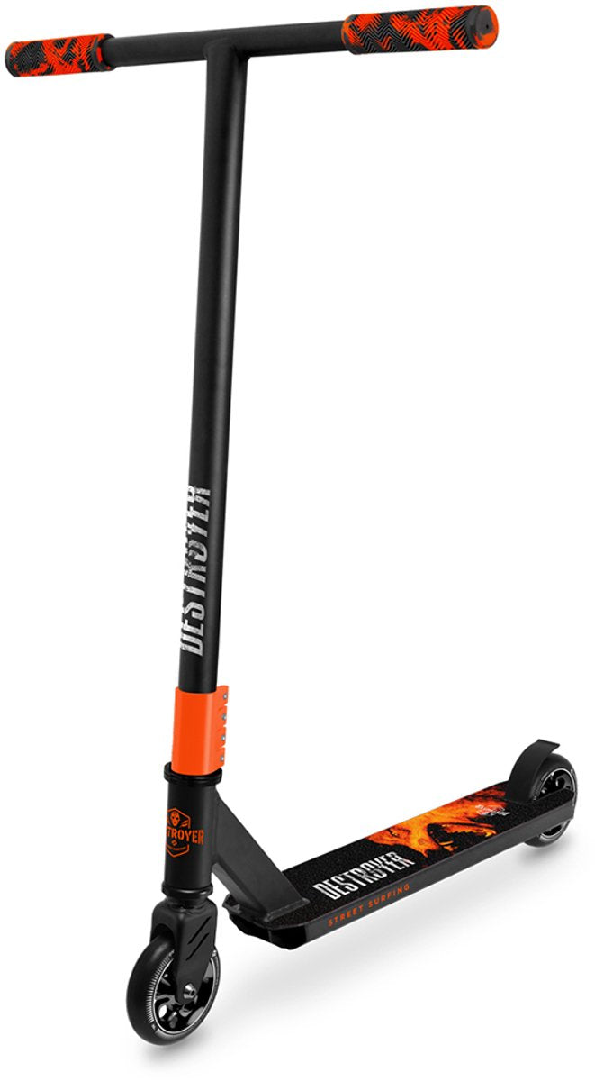Streetsurfing street surf destroyer stunt scooter débutant – trottinette freestyle trick – roues 100 mm – skate park pro scooter – mad wolf – noir