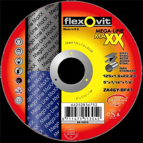 Flexovit dss maxx acier inoxydable 125x1,6x22,23 za46y t41 | 25 pièces