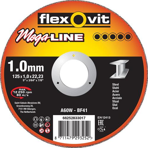 Flexovit dss méga-ligne 125x2,5x22,23 a30w t41 acier | 25 pièces