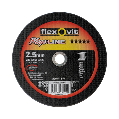 Flexovit dss méga-ligne 230x2,5x22,23 a30w t41 acier | 25 pièces