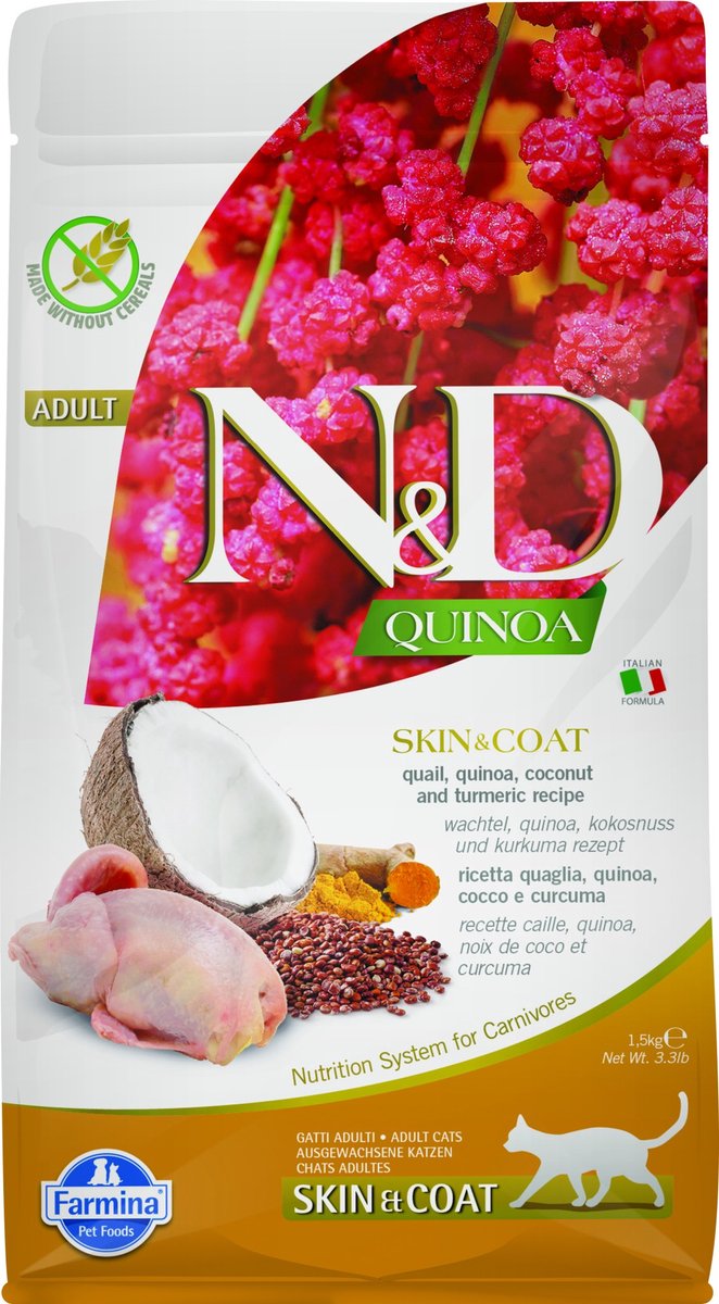 Farmina nourriture pour animaux farmina n d quinoa - chat adulte - peau de caille - 1,5kg