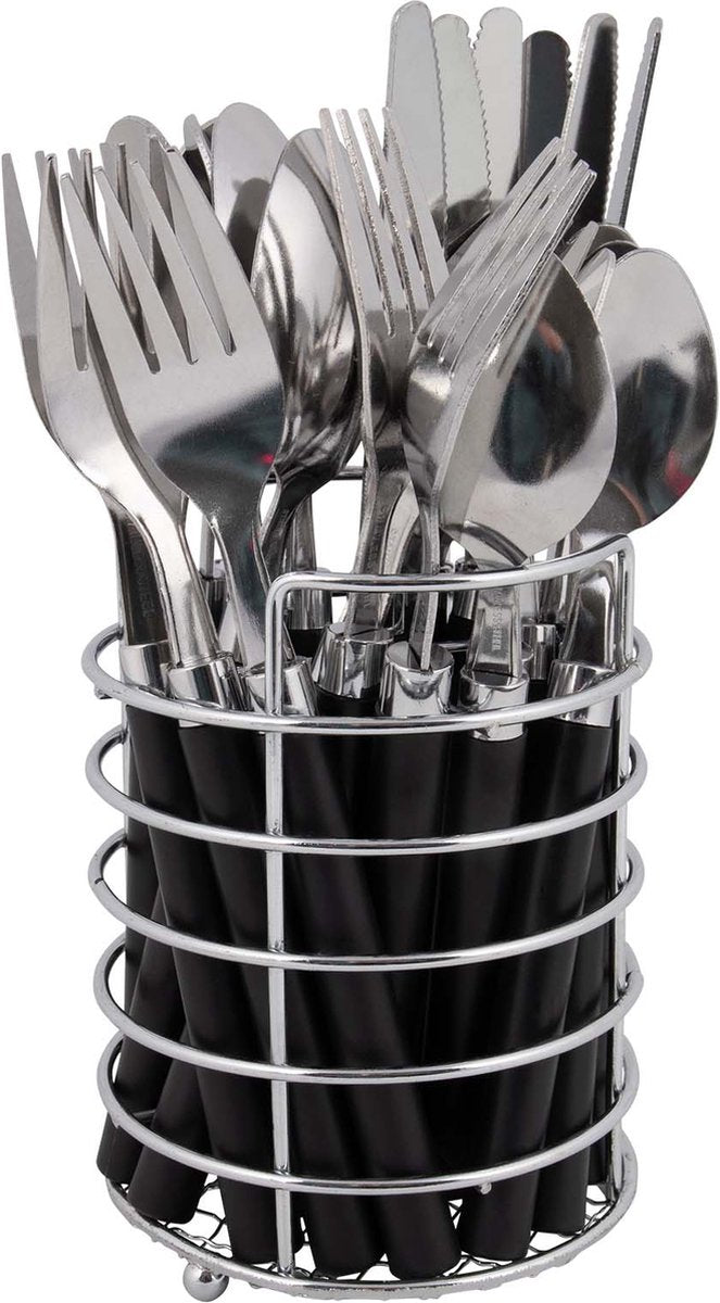 Bo-camp - set de couverts - dans un panier - acier inoxydable - 24 pièces - 6 personnes - noir
