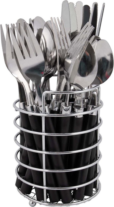 Bo-camp - set de couverts - dans un panier - acier inoxydable - 24 pièces - 6 personnes - noir