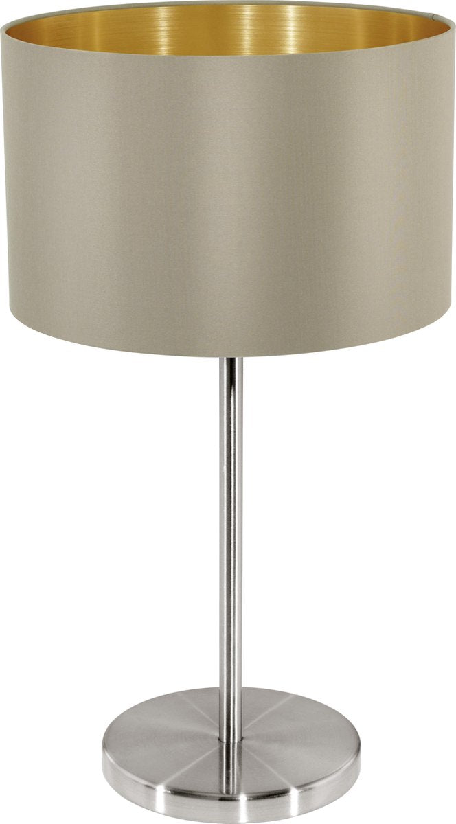 Eglo maserlo - lampe de table - 1 lumière - ø23 cm - tissu - taupe, or