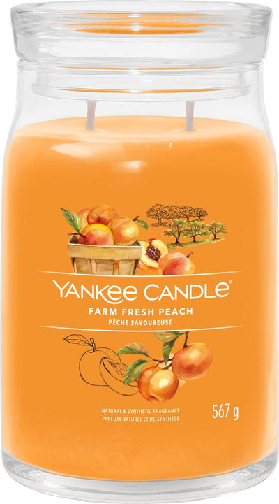 Bougie Yankee - bougie parfumée en grand pot de pêche fraîche de la ferme - 90 heures de combustion - deux mèches