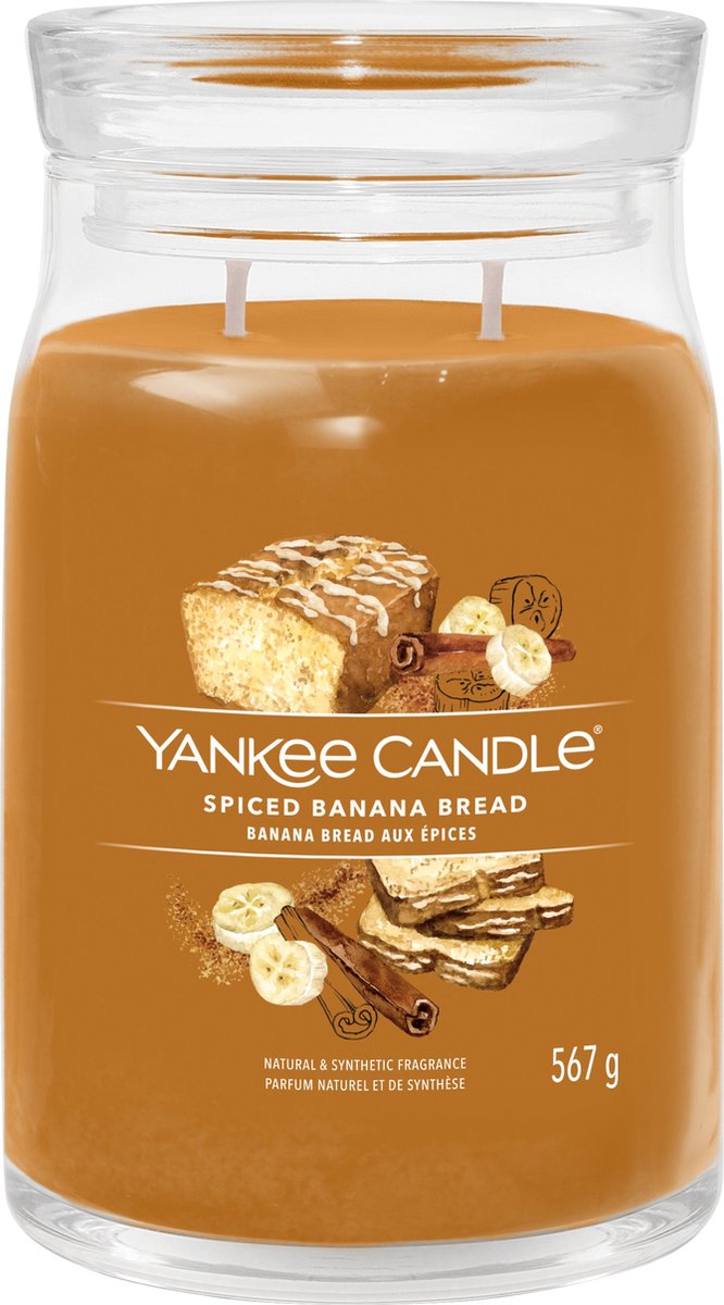 Bougie Yankee - bougie parfumée en grand pot de pain aux bananes épicé - 90 heures de combustion - deux mèches