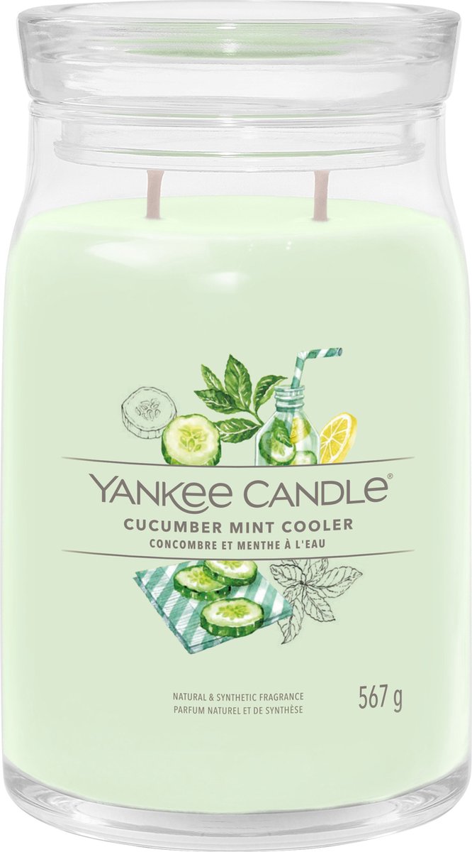 Bougie Yankee - bougie parfumée en grand pot de concombre et de menthe - 90 heures de combustion - deux mèches