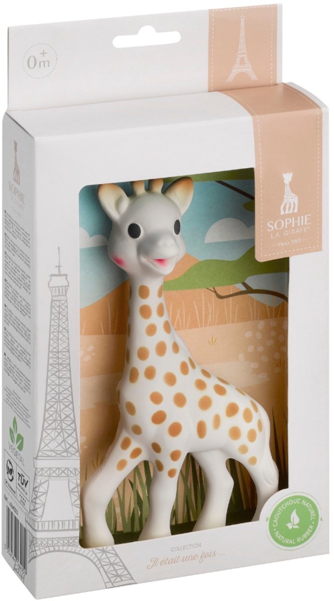 Sophie la girafe - jouet de dentition - jouet de dentition - jouets bébé - cadeau maternité - cadeau baby shower - dans coffret cadeau blanc aux couleurs de la savane - caoutchouc 100% naturel - dès 0 mois