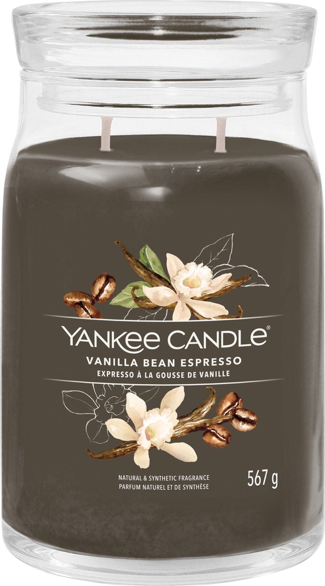 Bougie Yankee - bougie parfumée en grand pot expresso gousse de vanille - 90 heures de combustion - deux mèches