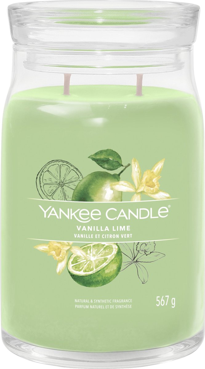 Bougie Yankee - bougie parfumée en grand pot vanille-lime - 90 heures de combustion - deux mèches